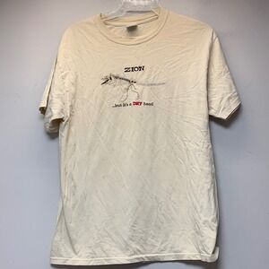 Delta Zion National Park T-Shirt Mens Large Cream Good Dry Heat Dinosaur Graphic